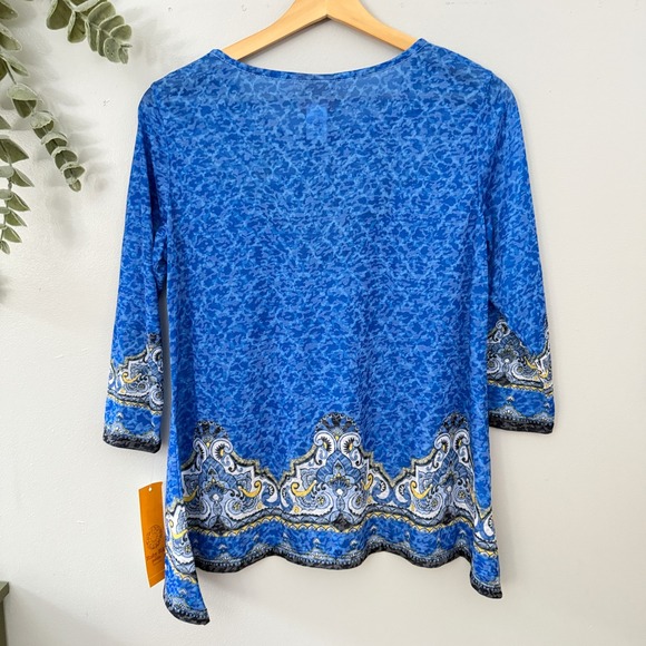 Ruby Rd Top Bohemian Petite Blue Horizon Paisley Rhinestone Embellished NWT - Picture 2 of 9